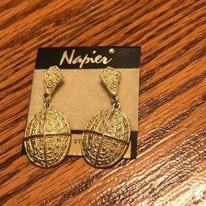 Napier Gold Toned Oval Drop Earrings pierced